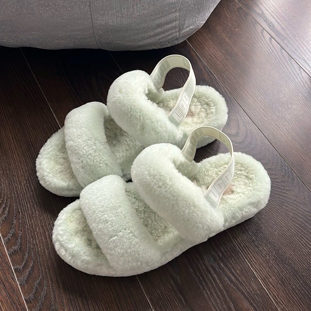 Fluff Yeah Ugh Mint Green Slippers